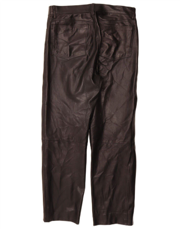 Ανδρικό ίσιο δερμάτινο παντελόνι VINTAGE IT 50 μεγάλο W32 L30 μαύρο δέρμα