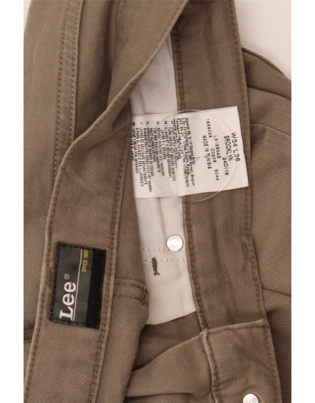Lee Mens Brooklyn Straight Jeans W34 L33 Beige Cotton