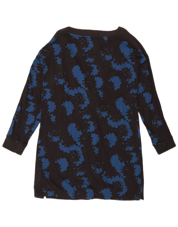 WHITE STUFF Γυναικεία Longline Μπλούζα Τοπ UK 14 Large Black Floral Βαμβακερό