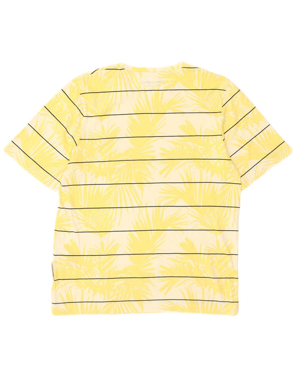 Jack & Jones Mens T-Shirt Top Small Yellow Striped Cotton Hawaiian