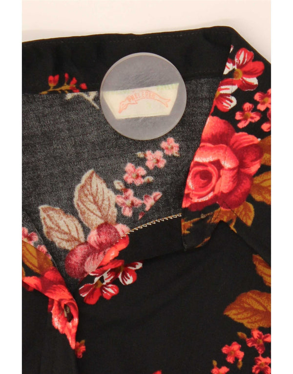 Vintage Womens Short Sleeve Shirt UK 10 Small Black Floral