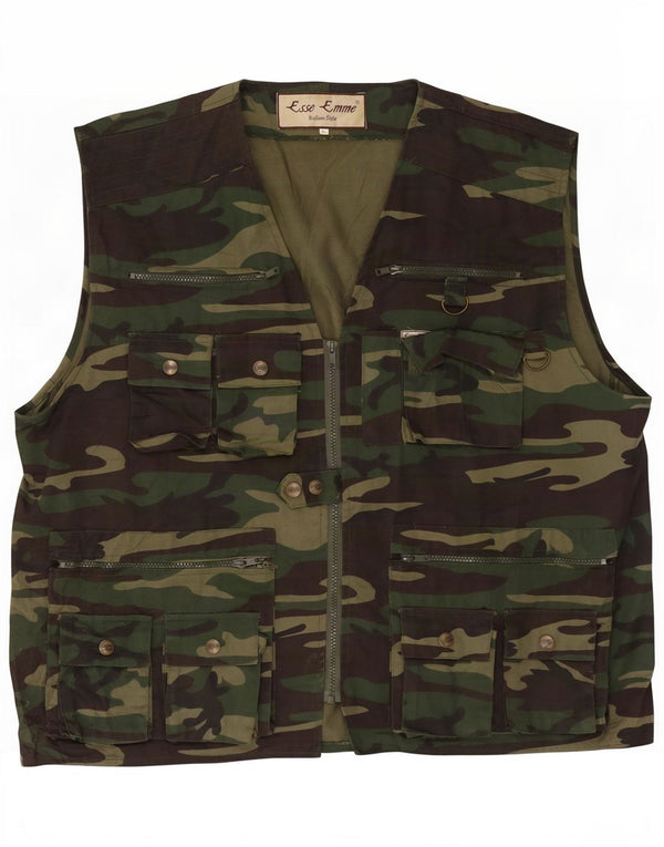 ESSE EMME Mens Utility Gilet UK 42 XL Khaki Camouflage Polyester
