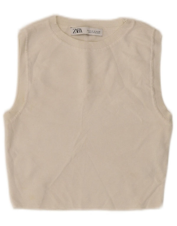 Zara Γυναικείο Crop Vest Top UK 12 Medium White Viscose