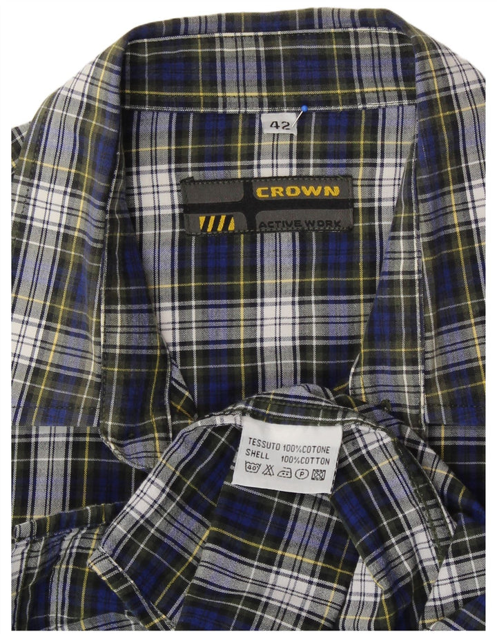 Ανδρικό φανελένιο πουκάμισο CROWN Μέγεθος 42 Large Navy Blue Check Cotton