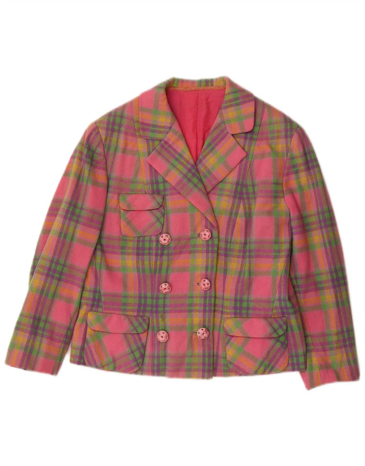 Vintage γυναικείο σακάκι μπλέιζερ με μανίκια 3/4 UK 10 Small Pink Check