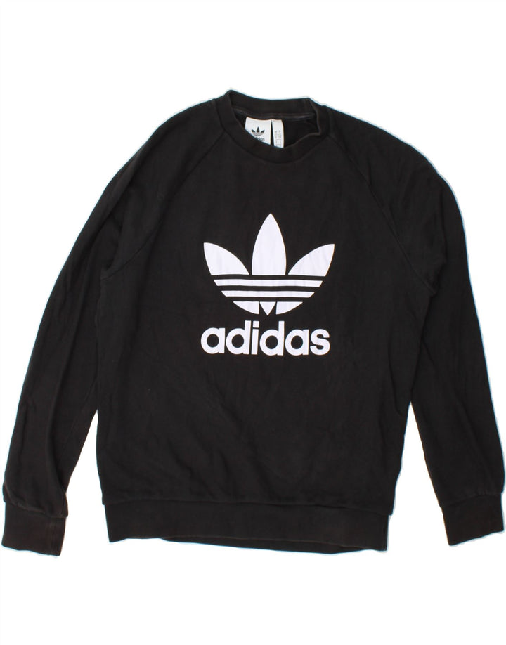 ADIDAS Mens Graphic Sweatshirt Jumper Small Black Cotton Vintage Adidas and Second-Hand Adidas from Messina Hembry 