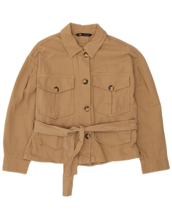 Zara Γυναικείο μανίκι 3/4 Oversized Utility Jacket UK 10 Small Beige βαμβακερό