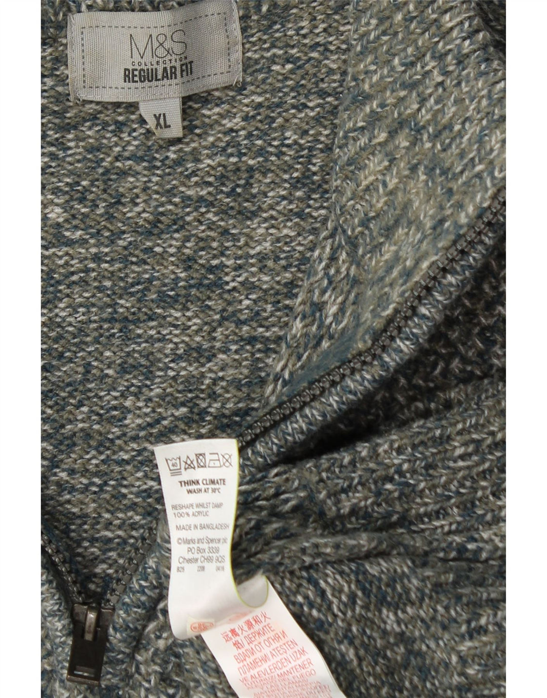 MARKS & SPENCER Ανδρικό πουλόβερ με φερμουάρ σε κανονική εφαρμογή XL με γκρι φλύκταινες