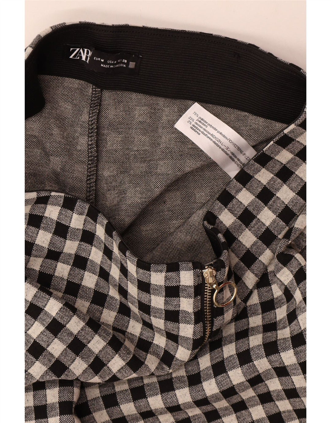 Zara Γυναικείο Skinny Casual Παντελόνι Medium W28 L29 Μαύρο Gingham Polyester