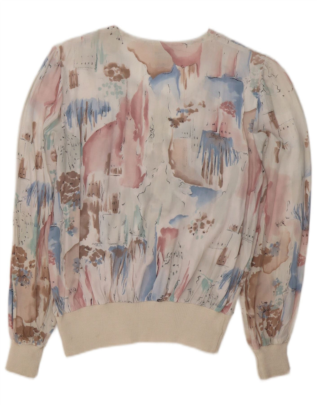 Γυναικεία μακρυμάνικη μπλούζα C & A Abstract Pattern Top UK 14 Medium White