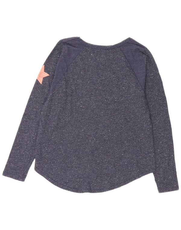 Superdry Womens Graphic Top Long Sleeve UK 14 Medium Navy Blue Flecked