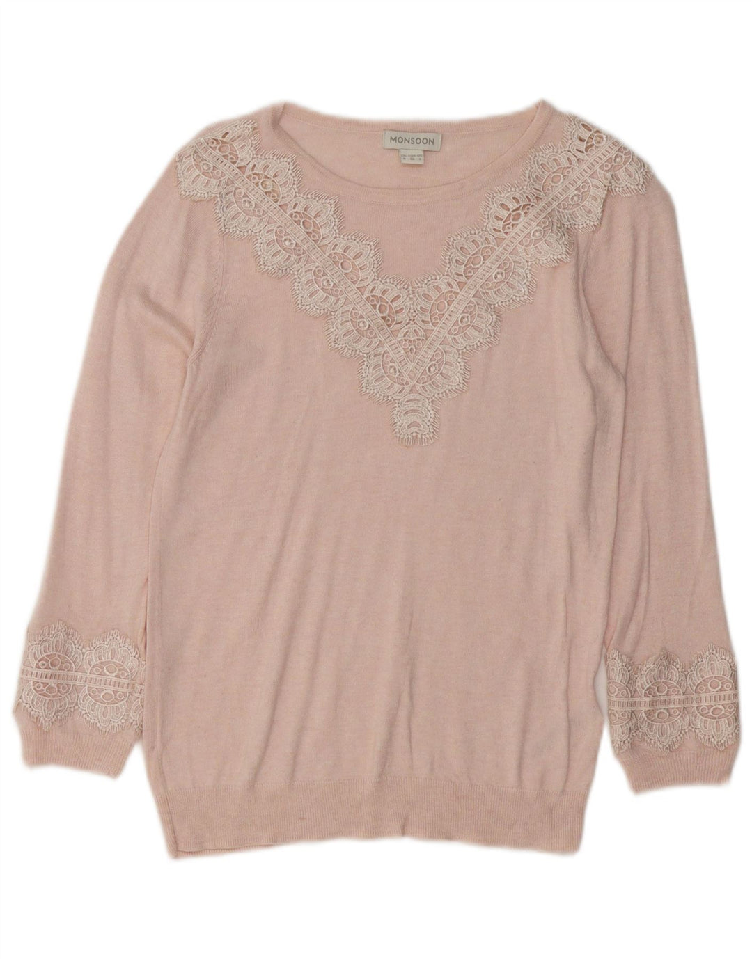 MONSOON Γυναικείο πουλόβερ με λαιμόκοψη μεγάλου μεγέθους σε σκάφος UK 8 Small Pink Paisley