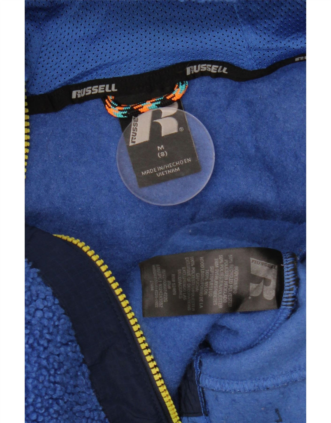 RUSSELL ATHLETIC Boys Fleece Jacket 7-8 ετών Medium Blue Colourblock