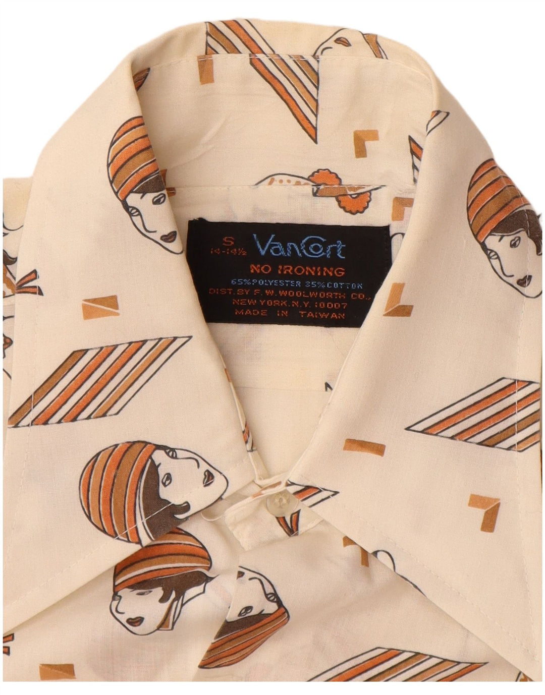 VINTAGE Ανδρικό πουκάμισο με Abstract Pattern Μέγεθος 14 14 1/2 Small Off White