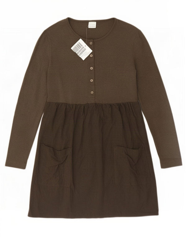 Γυναικείο μακρυμάνικο βασικό φόρεμα Benetton UK 10 Small Khaki Colourblock