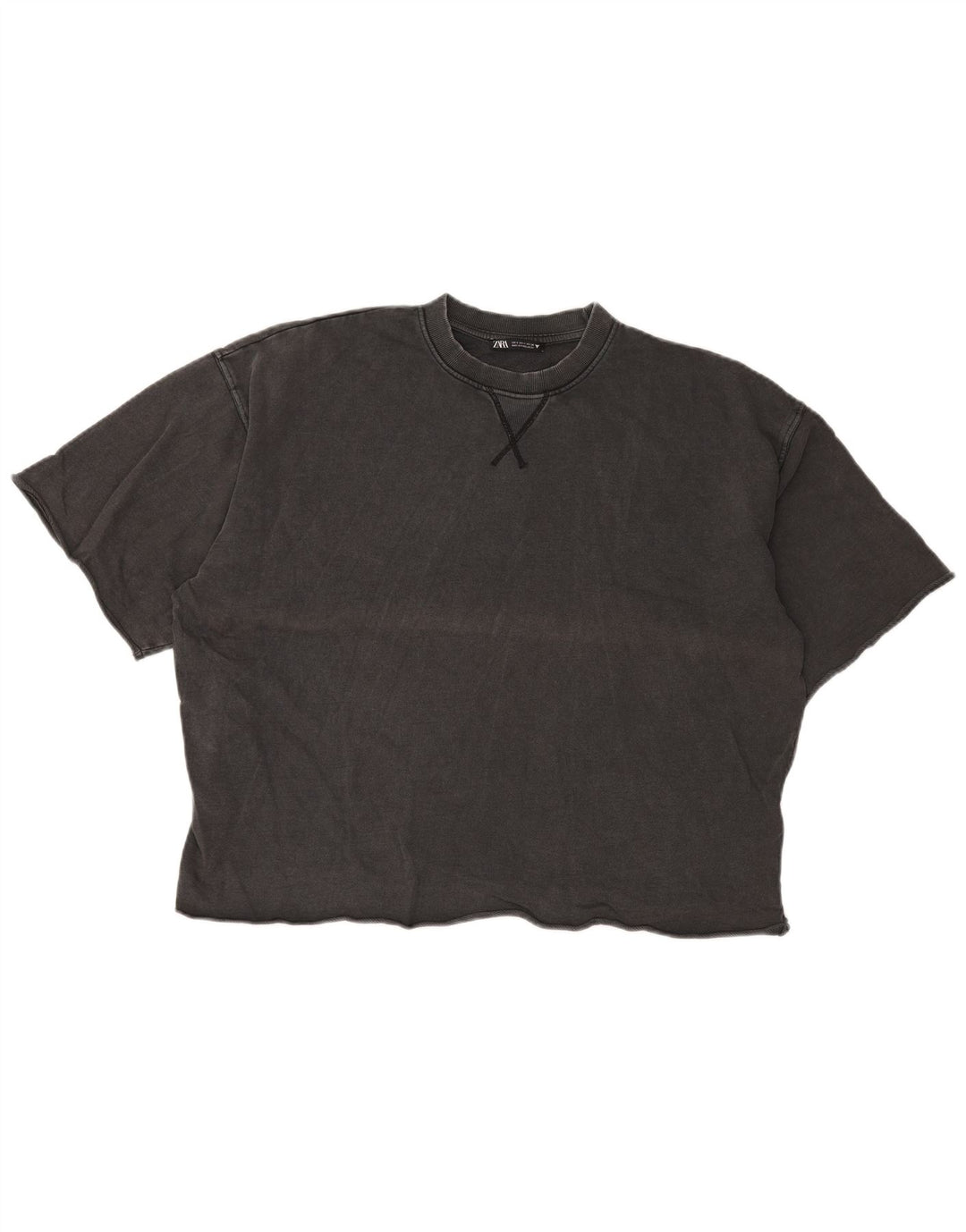 Zara Γυναικείο T-Shirt Top UK 10 Small γκρι βαμβακερό
