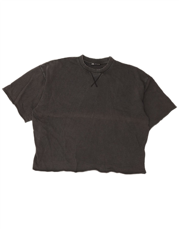 Zara Γυναικείο T-Shirt Top UK 10 Small γκρι βαμβακερό