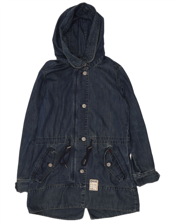 KHUJO Γυναικείο παλτό Duffle με κουκούλα UK 14 Medium Navy Blue Cotton