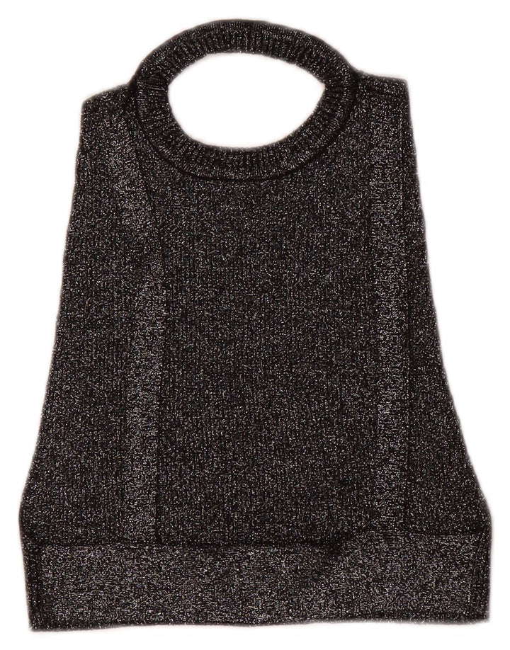 Zara Womens Crop Halter Top UK 12 Medium Black Flecked