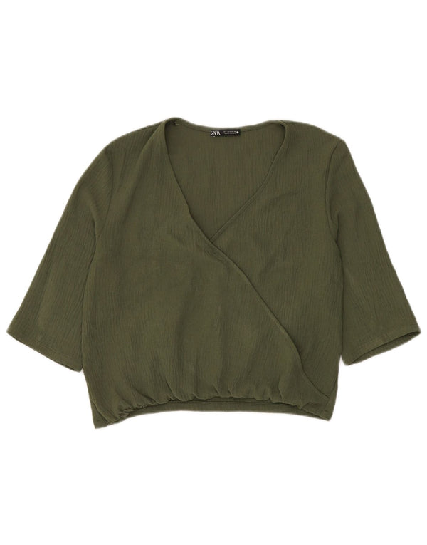 Zara Γυναικείο Crop Top 3/4 Sleeve UK 10 Small Green