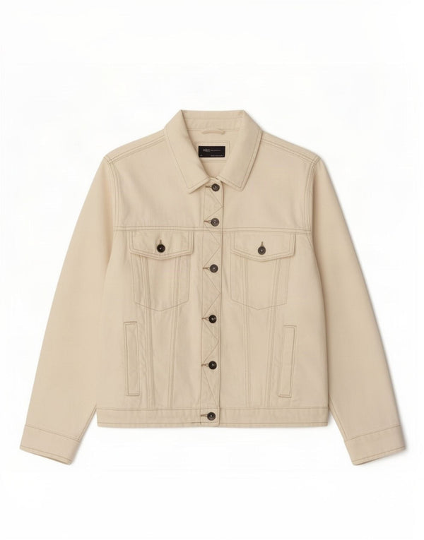 Marks & Spencer Γυναικείο Τζιν Μπουφάν UK 24 4XL Off White Βαμβακερό
