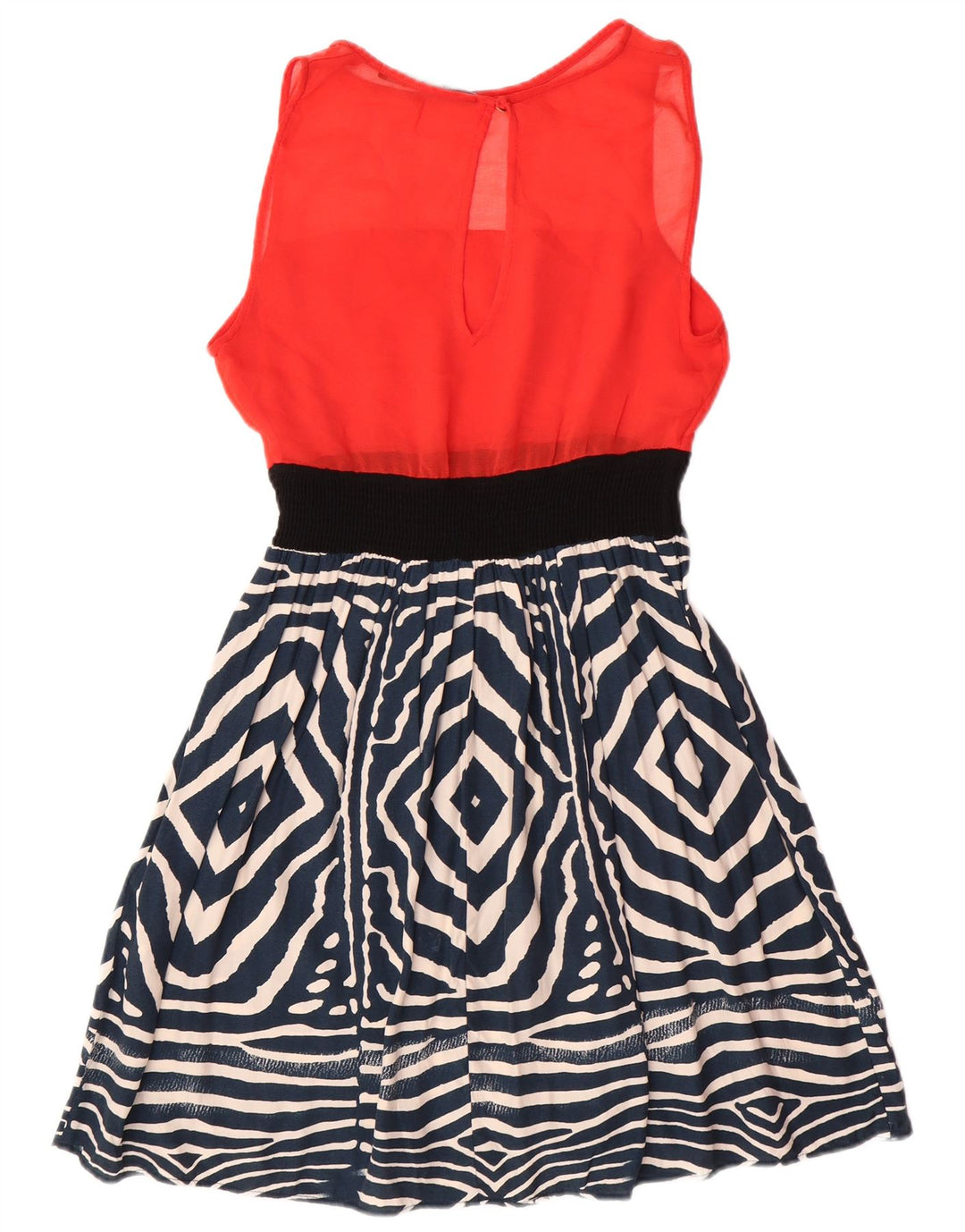 Zara Γυναικείο Βασικό Αμάνικο Φόρεμα A-Line UK 12 Medium Red Geometric Modern