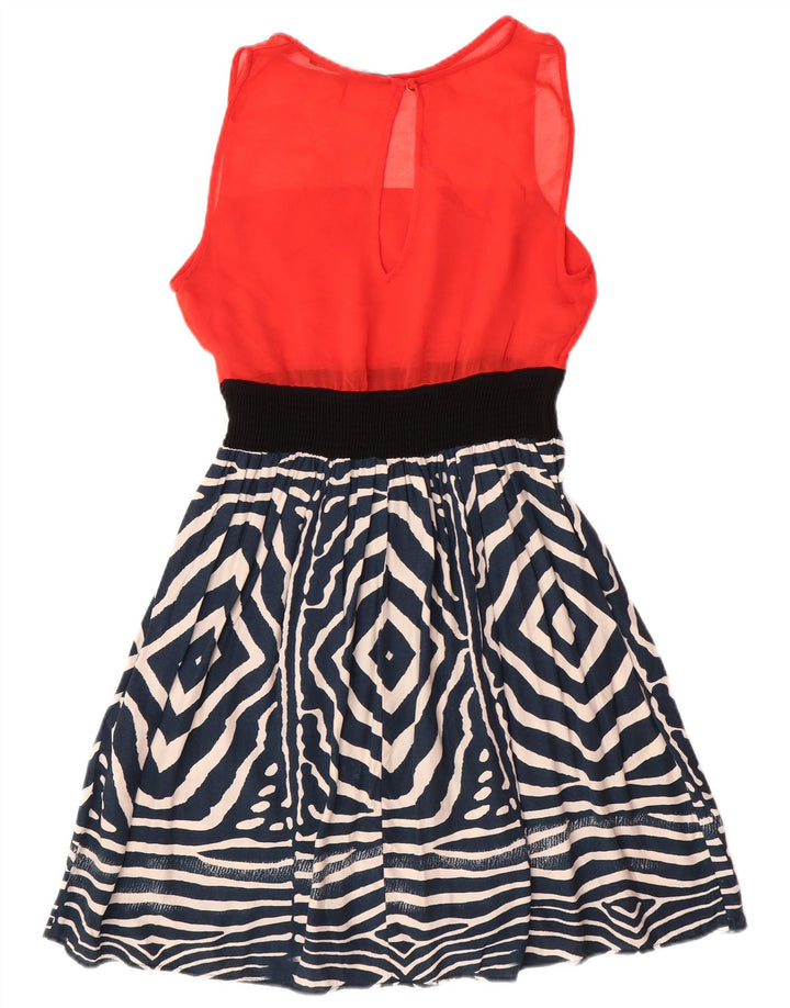 Zara Γυναικείο Βασικό Αμάνικο Φόρεμα A-Line UK 12 Medium Red Geometric Modern