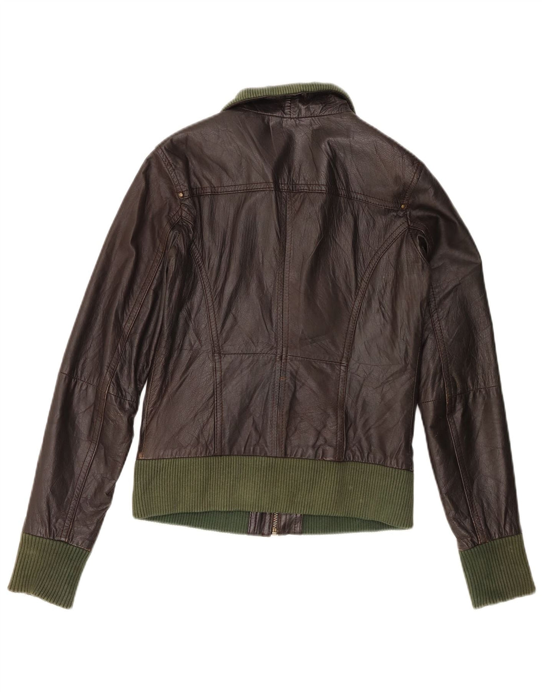 Bershka Γυναικείο Bomber Δερμάτινο Μπουφάν UK 12 Δερμάτινο Μεσαίο Καφέ