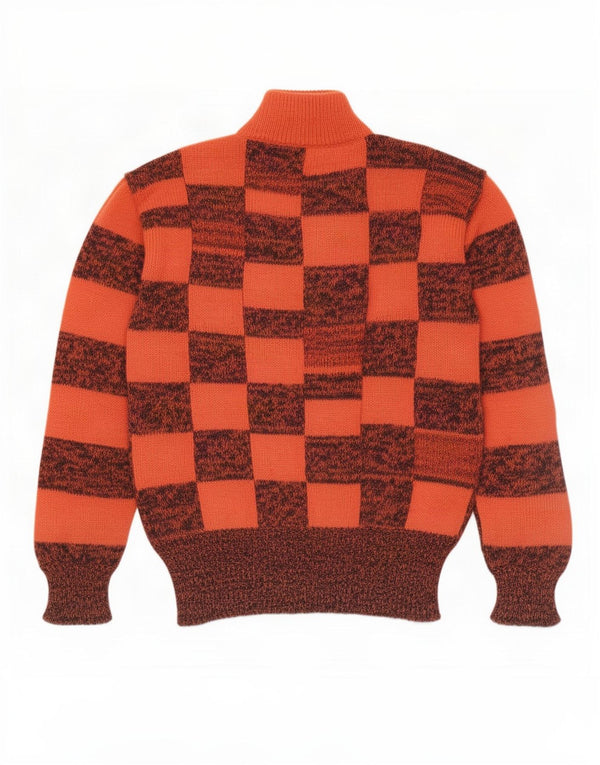 Vintage γυναικείο πουλόβερ με λαιμό χελώνα UK 16 Large Orange Check