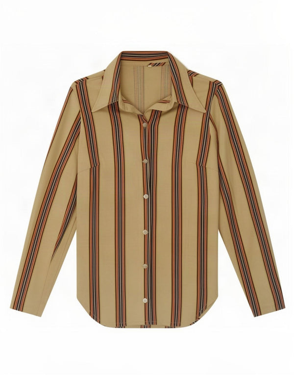 Vintage Womens Shirt IT 44 Medium Beige Striped Cotton