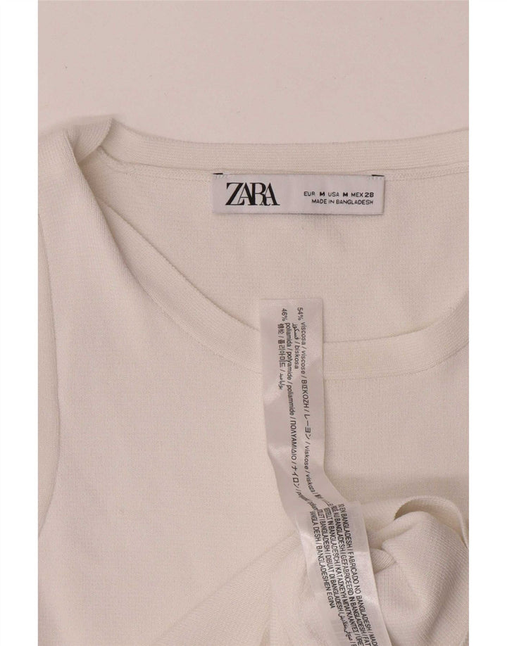 Zara Γυναικείο Crop Vest Top UK 12 Medium White Viscose