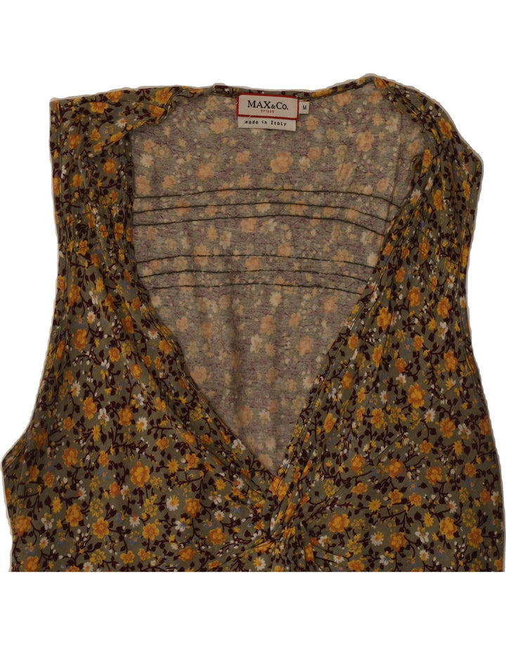 MAX & CO. Womens Vest Top UK 12 Medium Khaki Floral Vintage Max & Co. and Second-Hand Max & Co. from Messina Hembry 