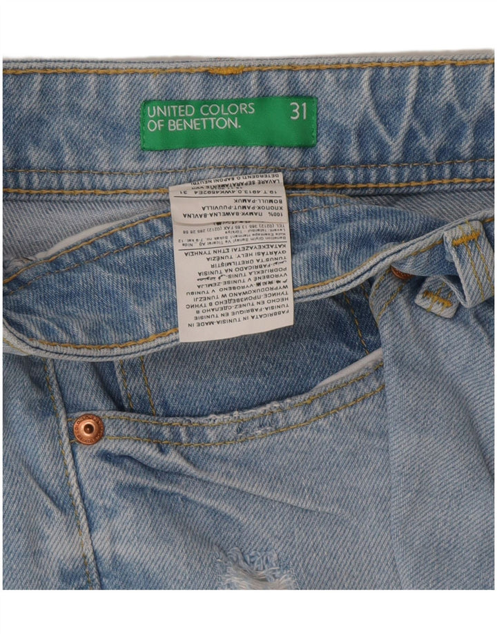 Γυναικείο τζιν σορτς Benetton ταλαιπωρημένο W31 μεσαίο μπλε βαμβακερό