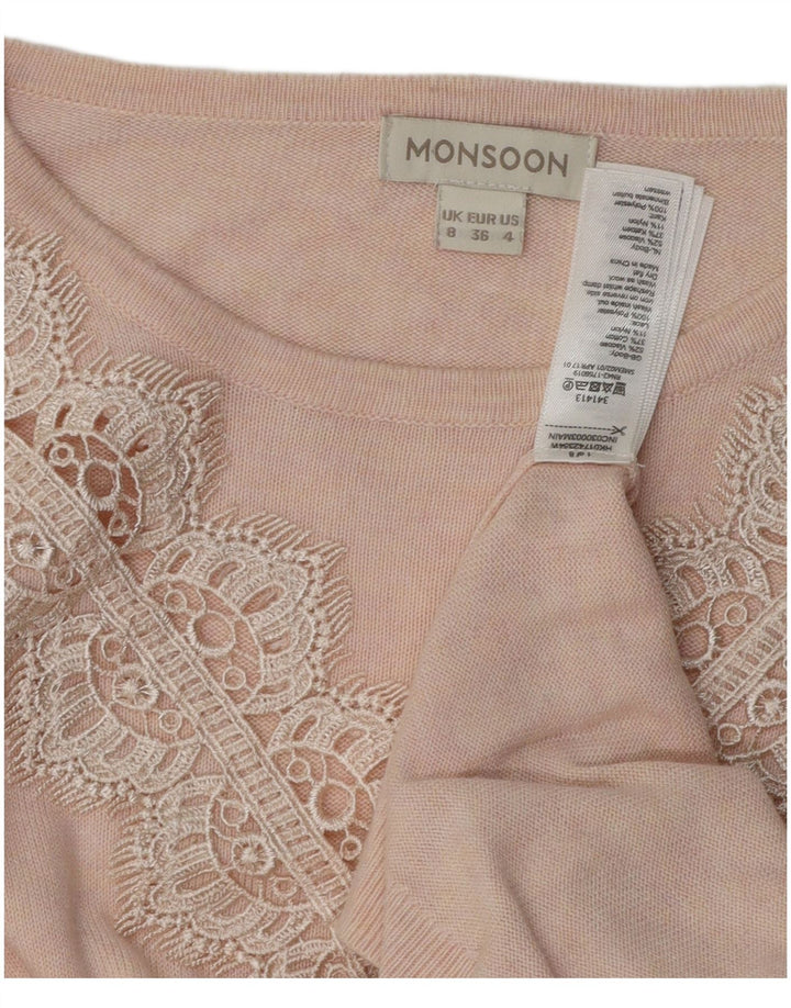 MONSOON Γυναικείο πουλόβερ με λαιμόκοψη μεγάλου μεγέθους σε σκάφος UK 8 Small Pink Paisley