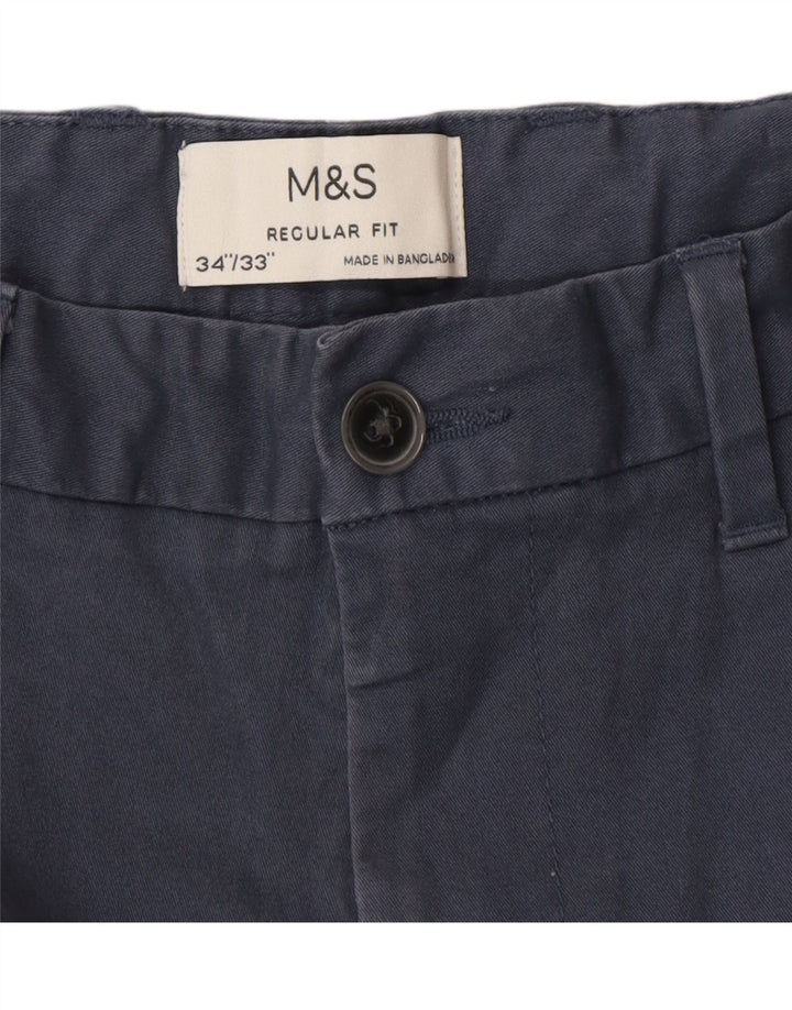 Marks & Spencer Ανδρικό παντελόνι Chino με κανονική εφαρμογή W34 L32 Μπλε βαμβακερό
