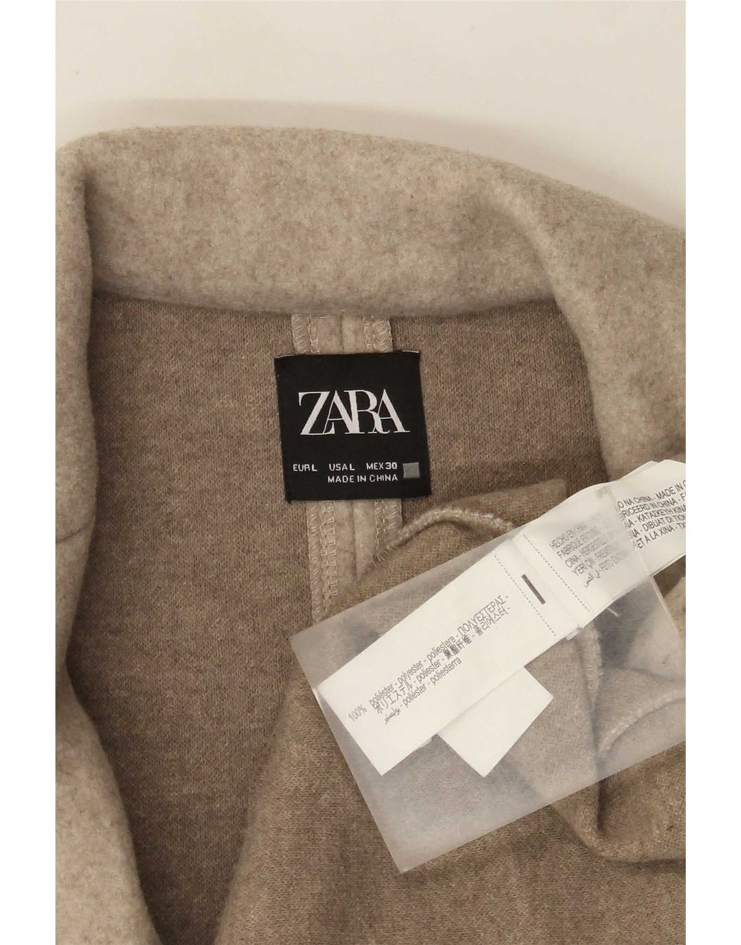 Zara Γυναικείο Ανοιχτό Παλτό UK 16 Large Beige Polyester