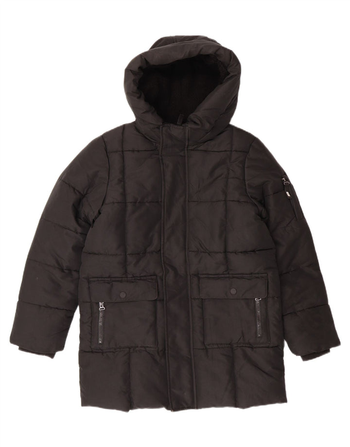 MARKS & SPENCER Boys Hooded Padded Jacket 10-11 Years Black Polyester