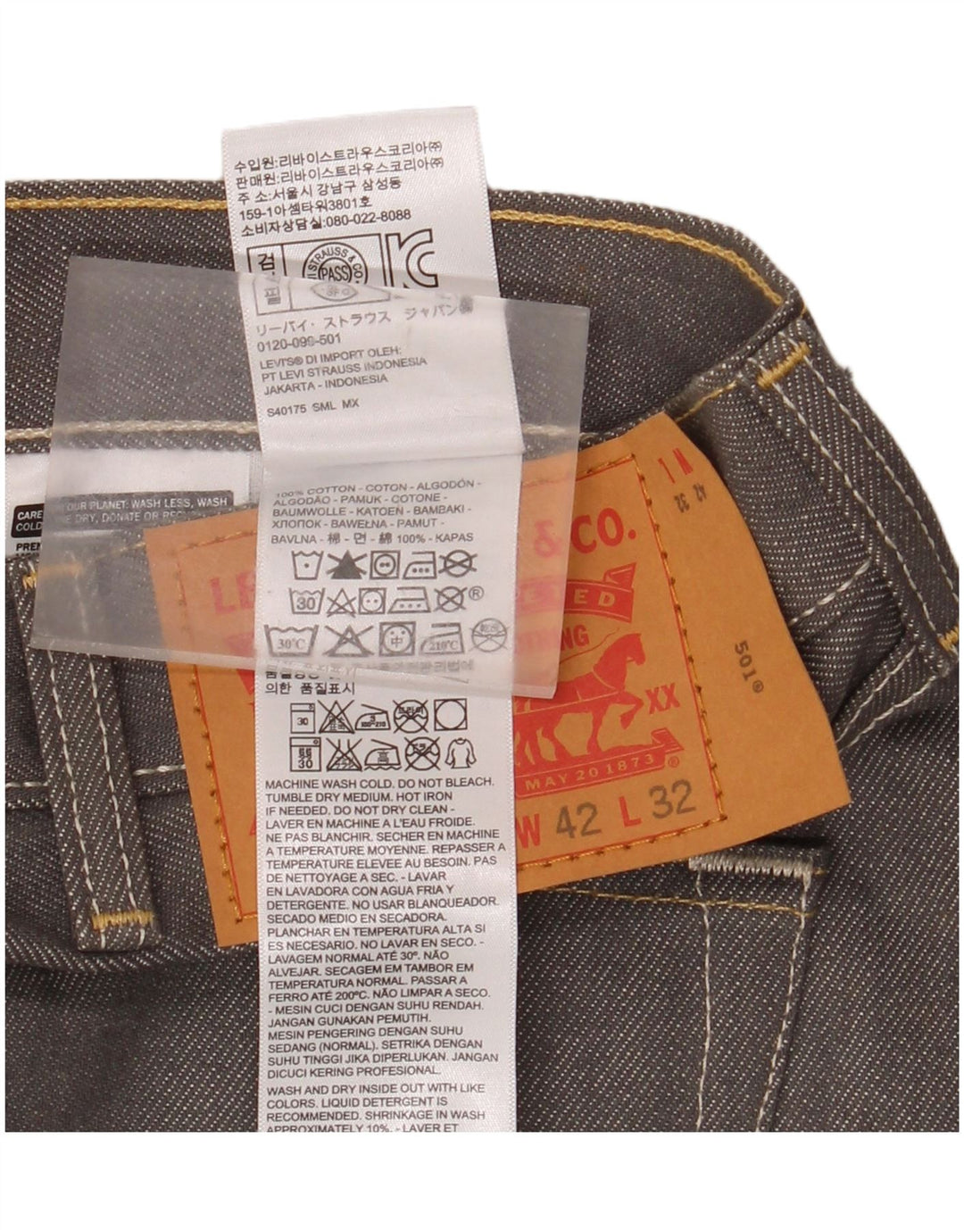Levi's Mens 501 Straight Jeans W42 L32 Γκρι βαμβακερό