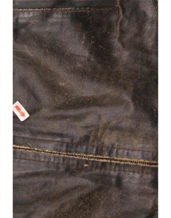 VINTAGE Γυναικείο Δερμάτινο Μπουφάν 3/4 μανίκι UK 14 Μεσαίο Καφέ Δερμάτινο