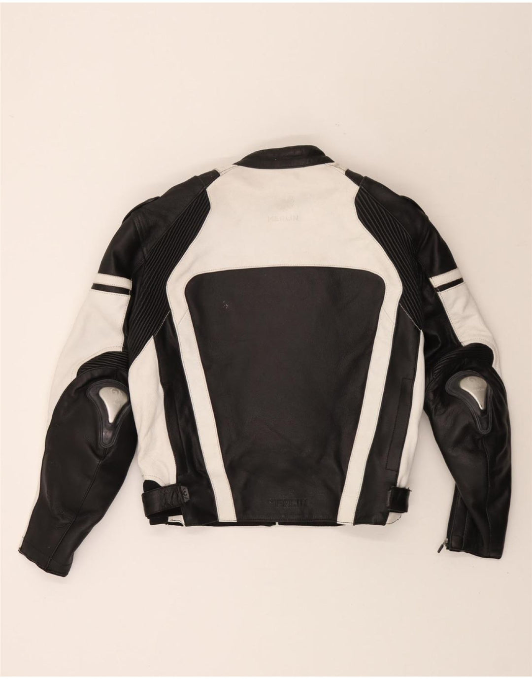 MERLIN Mens Leather Racer Jacket UK 38 Medium Black Colourblock Leather Vintage Merlin and Second-Hand Merlin from Messina Hembry 