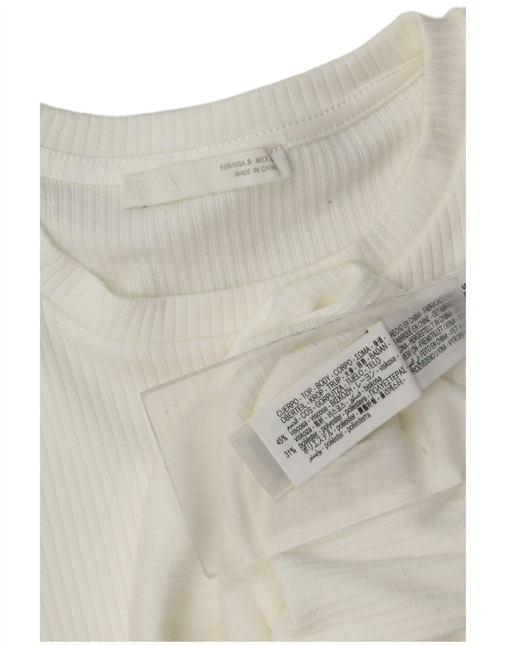 Zara Γυναικεία μπλούζα μπλούζας Crop Top UK 8 Small White Viscose