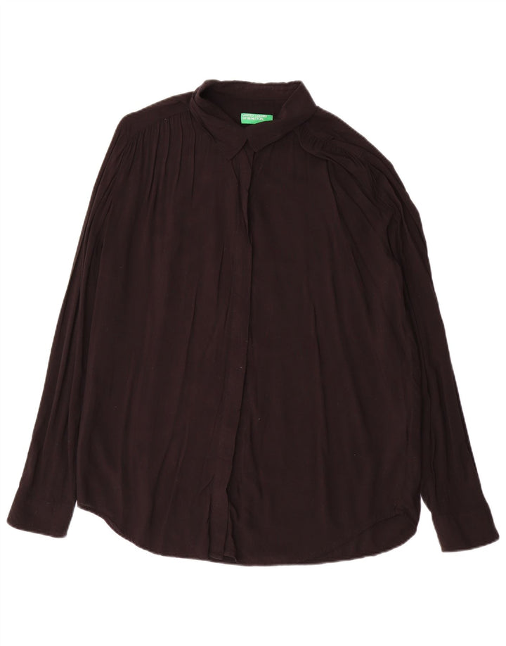 Benetton Γυναικείο πουκάμισο Oversized Μπλούζα UK 16 Large Black Viscose