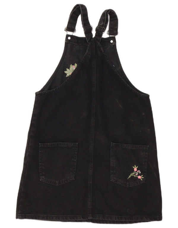 Zara Girls Denim Dungaree Φόρεμα 13-14 ετών Μαύρο φλοράλ βαμβακερό
