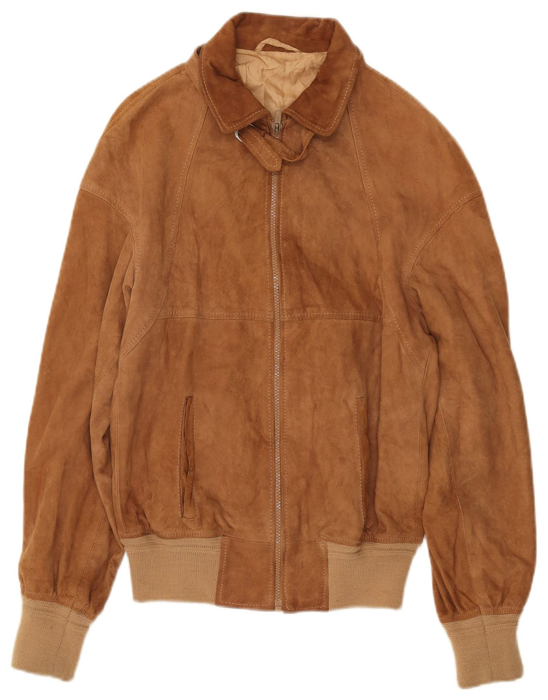 VINTAGE Γυναικείο Suede Bomber Jacket IT 44 Δερμάτινο μεσαίο καφέ