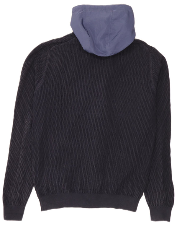 Ανδρικό πουλόβερ ζακέτα με κουκούλα Massimo Dutti XL Navy Blue Colorblock Βαμβακερό