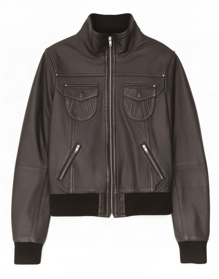 Carrie Hoxton Γυναικείο Δερμάτινο Μπουφάν UK 14 Medium Black
