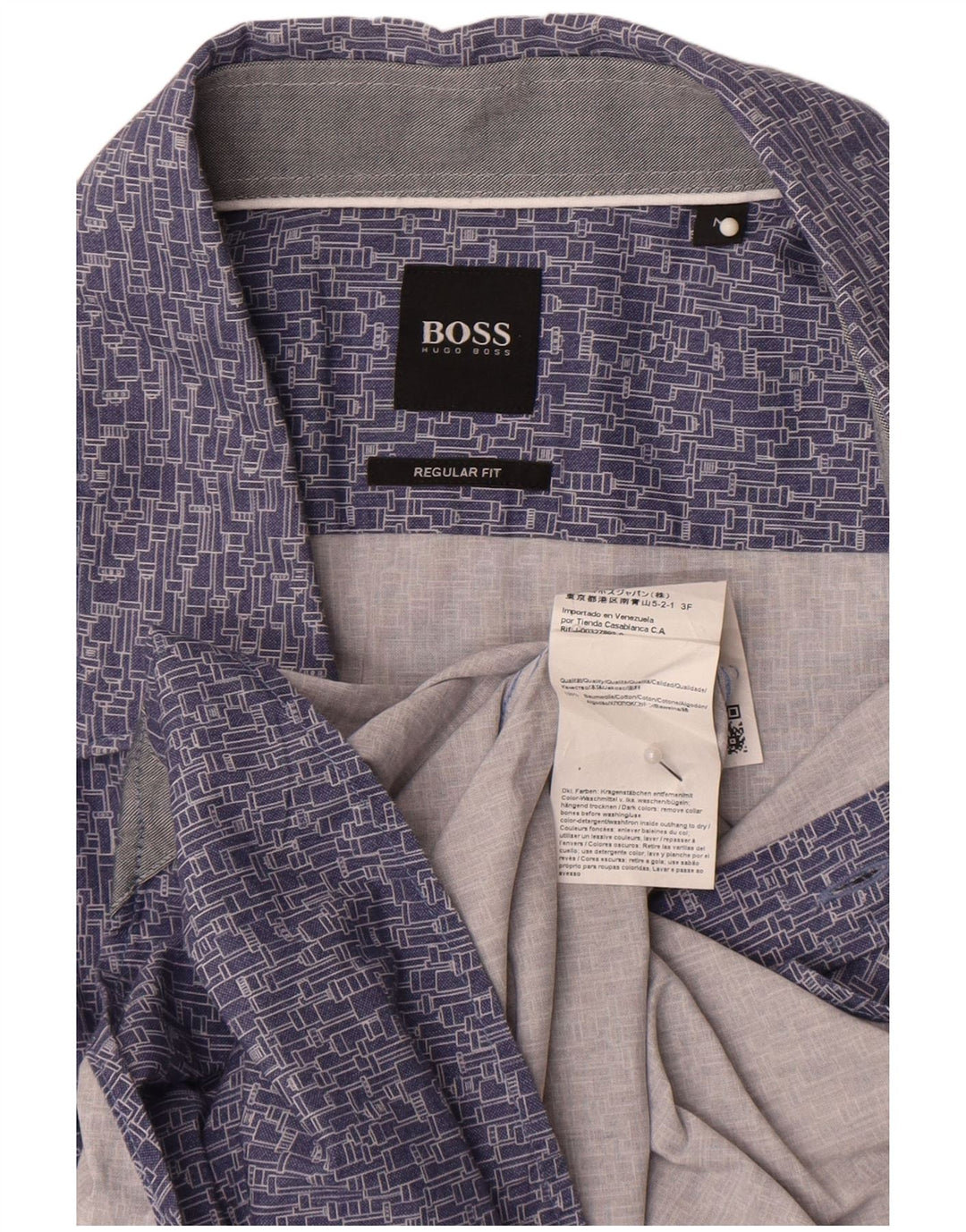 Ανδρικό πουκάμισο Hugo Boss με κανονική εφαρμογή, μεσαίο μπλε γεωμετρικό βαμβακερό