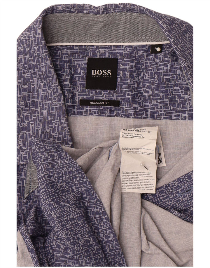 Ανδρικό πουκάμισο Hugo Boss με κανονική εφαρμογή, μεσαίο μπλε γεωμετρικό βαμβακερό