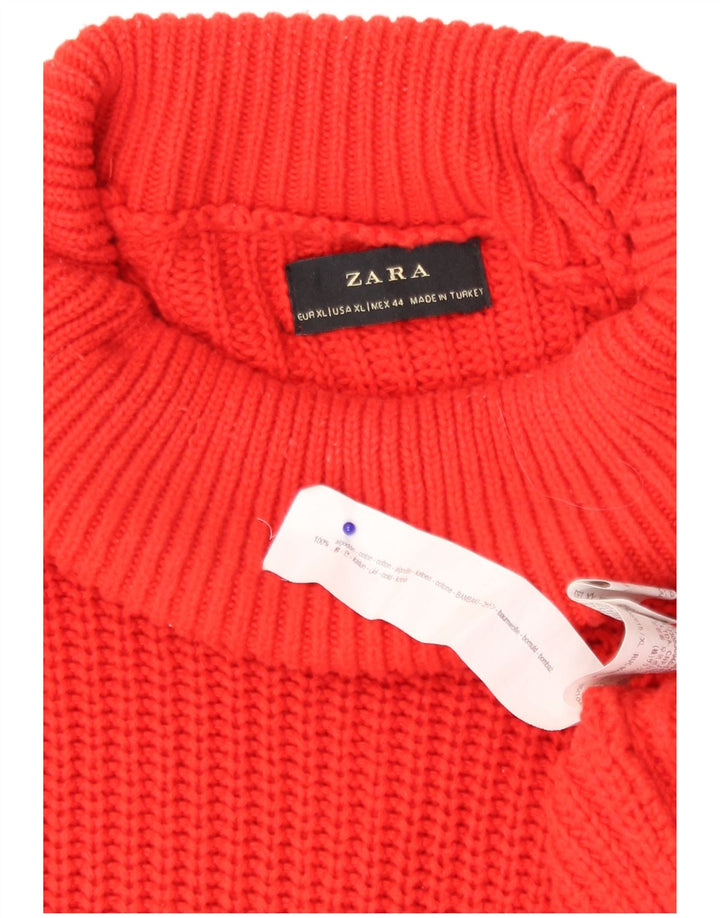 Ανδρικό πουλόβερ Zara με ρολό λαιμόκοψη XL Κόκκινο βαμβακερό