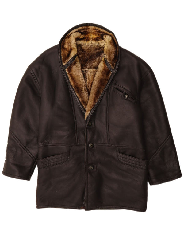 Vintage Ανδρικό Shearling Jacket IT 50 Large Black Leather